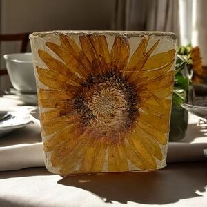 Botanical Glass Candle Holder with Sunflower Design